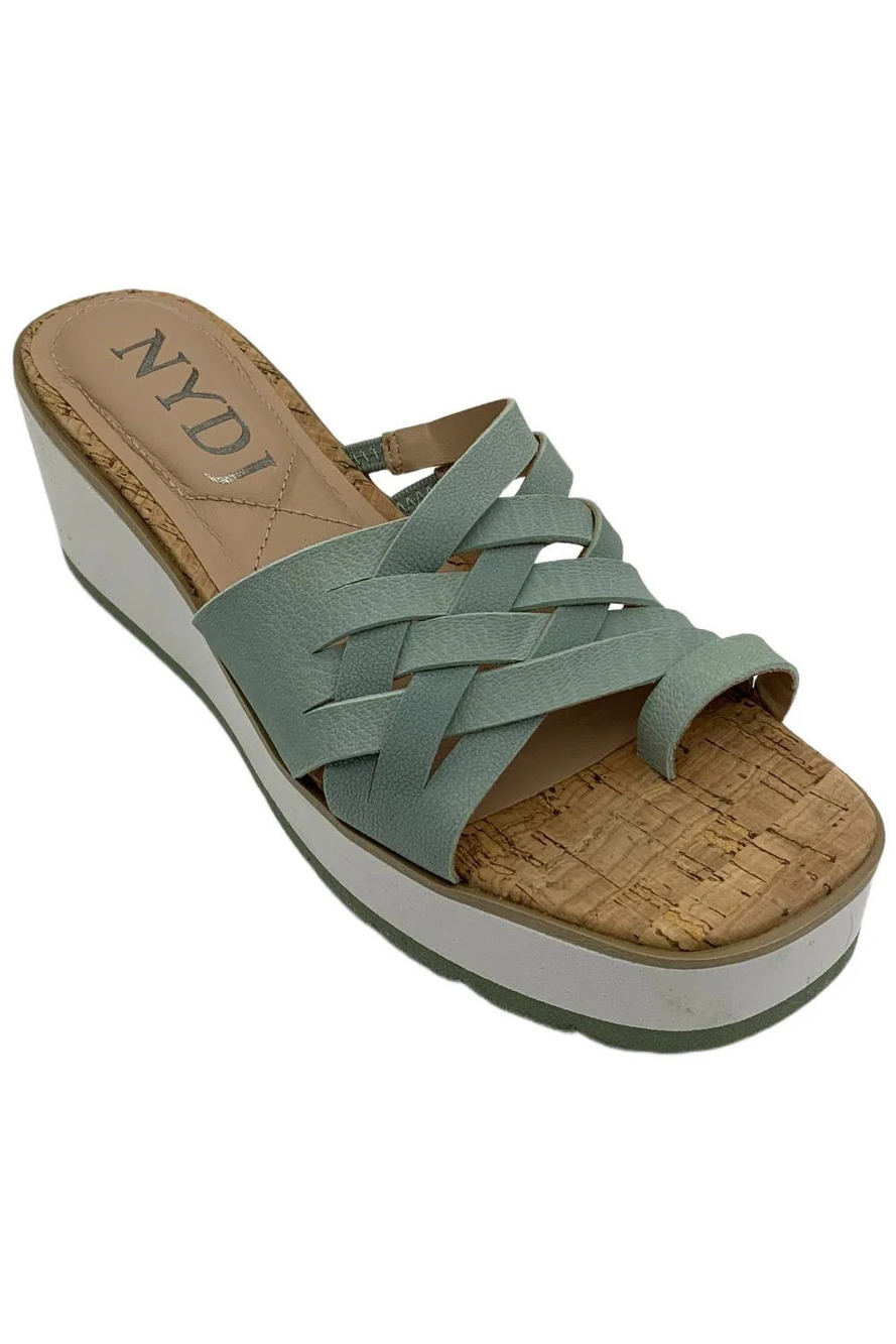 NYDJ Woman's Leather Wedge Sandals Reesie Jade - Medium